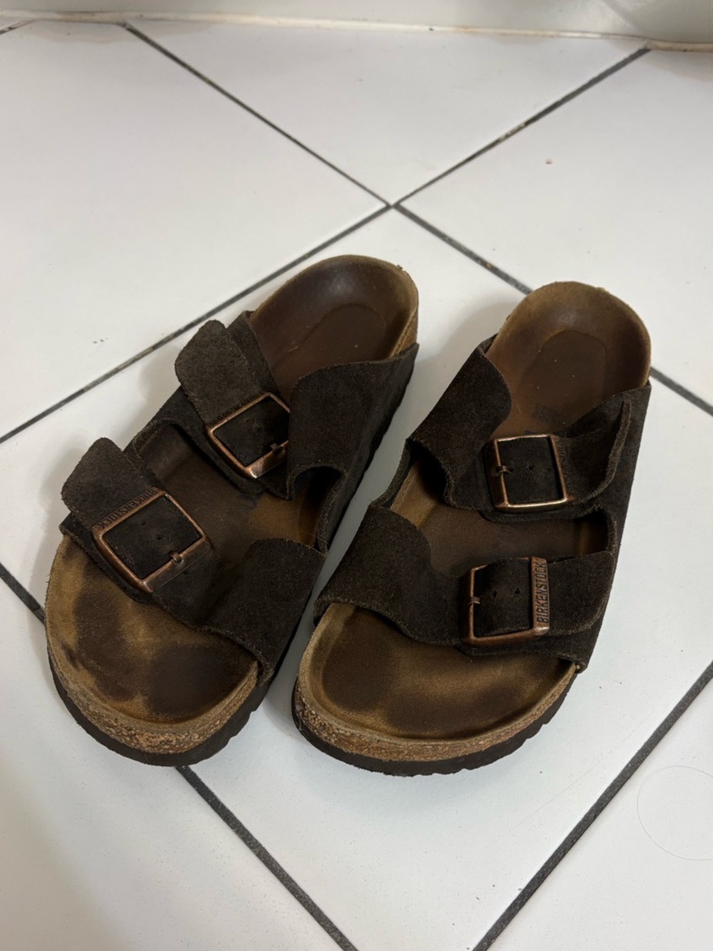 Birkenstock Womens 39/8.5 Double Strap Dark Brown Suede Sandals